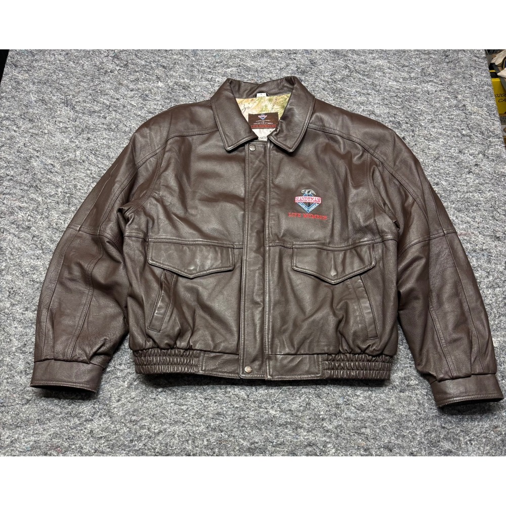 Handyman Club of America Life Member Brown Leather Bomber Jacket Mens XL